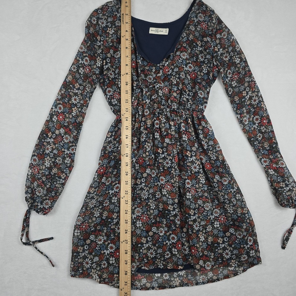 Abercrombie & Fitch Women's Size‎ XS Floral Tie Lined Long Sleeve Dress - Picture 4 of 7